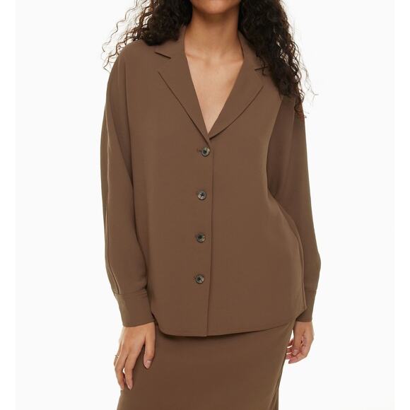 Wilfred Aritzia Freeform Relaxed Button Up Shirt Cocoa Bean 2XS Oversized Top - Picture 1 of 16